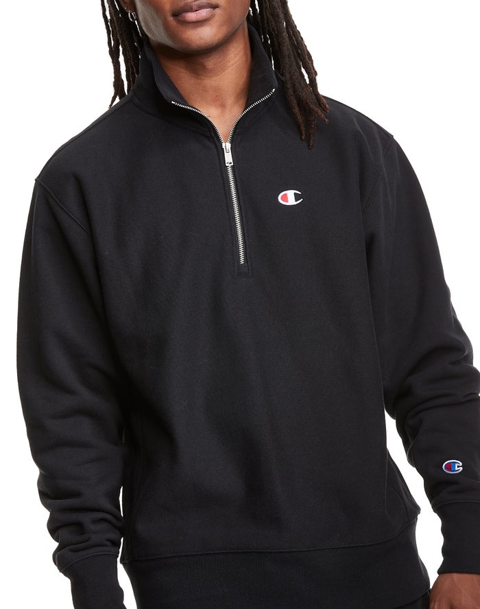 Champion Herre Sweatshirt Sort - Reverse Weave 1/4 Zip Embroidered C Logo - Danmark FOT-482730